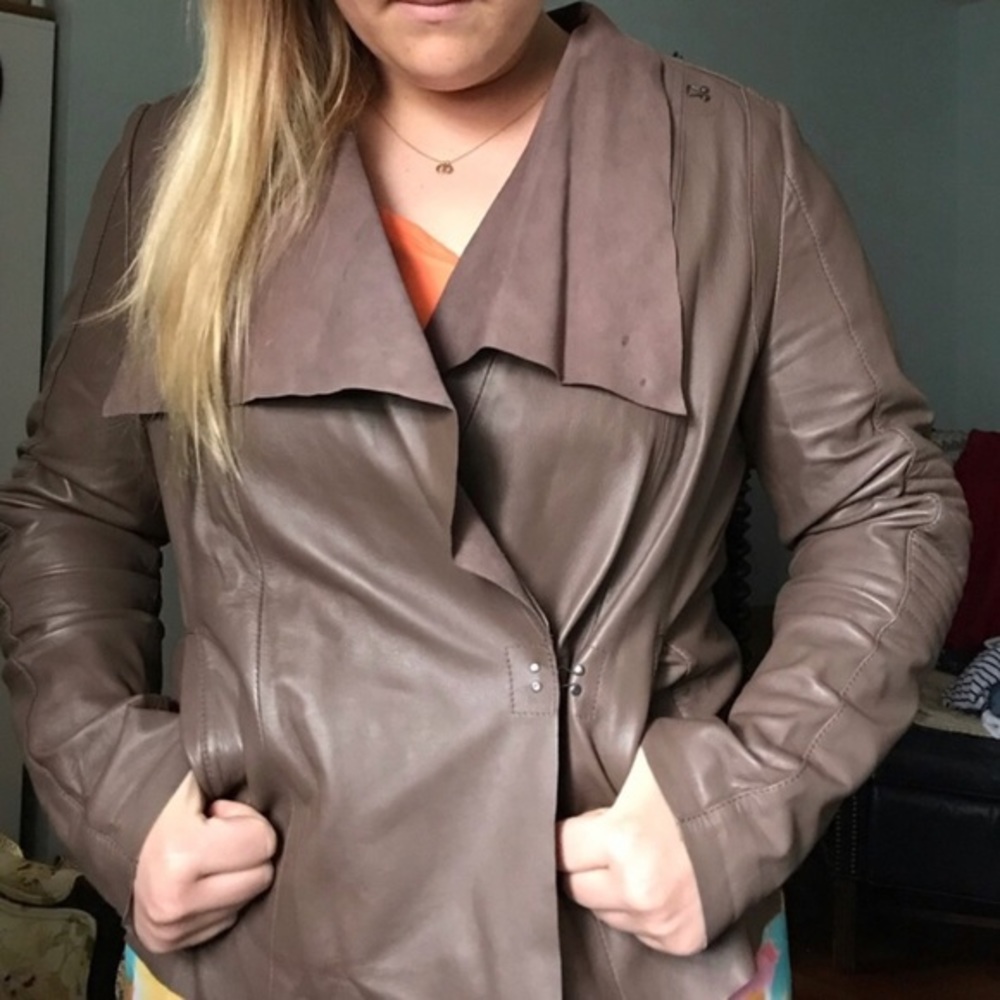 Trouvé Mauve Brown Leather Moto Jacket
